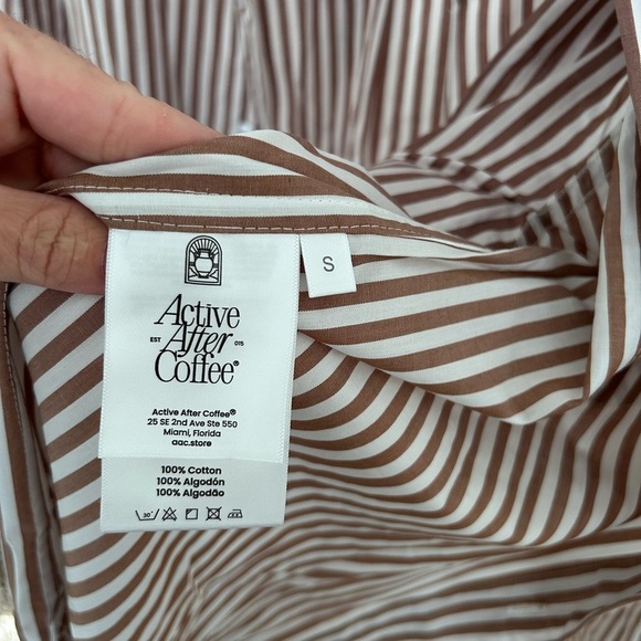 Active After Coffee Brown Stripe Button Down Men’s Shirt Size Small NWT - Picture 9 of 9